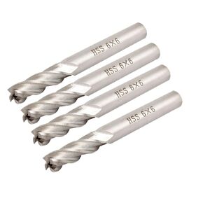 uxcell 4 Pcs Hss Straight Shank 4 Flute End Mill 6 mm x 6 mm x 57 mm Pack of 4