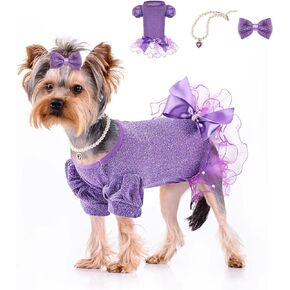 Dog Fancy Dresses for Small Dogs, Sparkly Sequin Pet Princess Dress Holiday Festival Puppy Outfits Pet Apparel Wedding Birthday Thanksgiving Christmas Dress(Burgundy,XS)