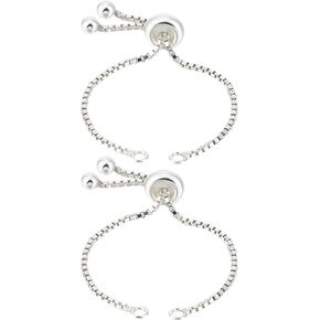 Beebeecraft 1 Box 2Pcs 925 Sterling Silver Adjustable Slider Bracelet Chain Italian Ball Bead End Chains with Stop Beads and Loop for Jewellery Bracelets Making
