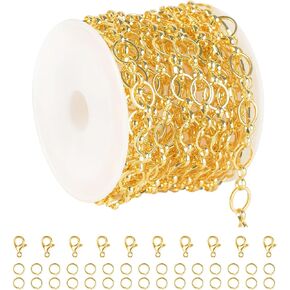 KYUNHOO 16.4 Feet Brass Chains for Jewelry Making 18k Gold Plated Jewelry Chain Roll 12MM Stick Link Chain Necklace for Women DIY Craft Jewelry Making Supplies