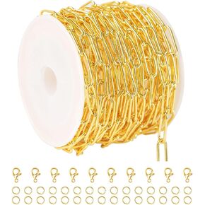KYUNHOO 16.4 Feet Brass Chains for Jewelry Making 18k Gold Plated Jewelry Chain Roll 12MM Stick Link Chain Necklace for Women DIY Craft Jewelry Making Supplies