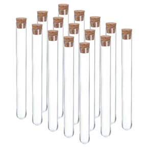 PATIKIL 13ml Plastic Test Tubes with Cork Stoppers, 15Pcs 150x15mm Tubes for Scientific Party Decoration Candy Bead Storage Bath Salt Lab Use, Clear