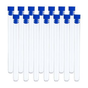 PATIKIL 15ml Test Tubes Set, 120pcs 5.91x0.59" PS Clear Round Bottom Test Tube Containers with Stopper for Bead Party Candy Bath Salt Storage Scientific Experiment Plant Propagation, Blue