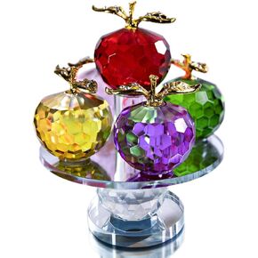 QFkris 5.1inches Height, 5 Colors Crystal Faceted Apples Ornament, Glass Apple Figurines Collectibles with Rotatable Base for Home Table Decor