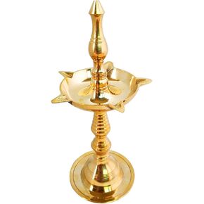 5 Inch Brass Kerala Samai Standing Deepak for Puja - Traditional Oil Lamp Diya Indian Engraved Deep Diwali Deepawali Kutthu Vilakku Pooja Return Gift Item [Set of 2]