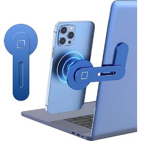 Magnetic Phone Holder for Laptop Designed for iPhone 15/14/13/12 MagSafe, Adjustable Phone Monitor Side Mount, Slim Portable Foldable Computer Expansion Bracket (Black)