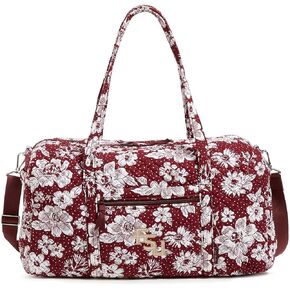 Vera Bradley Cotton Collegiate Large Travel Duffle Bag (Multiple Teams Available), Maroon/White Rain Garden with Florida State University