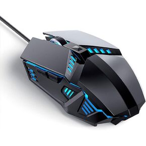Wired Gaming Mouse Macros Computer mice Mechanical 5 Colors Breathing Light with Silent 6 Keys USB Braided Rope 4 Speed DPI Ergonomics with PC/Laptop