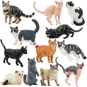 12PCS Cat Figurines, Plastic Cat Figures Realistic Kitten Toys, Cat Cake Toppers Birthday for Kids and Children