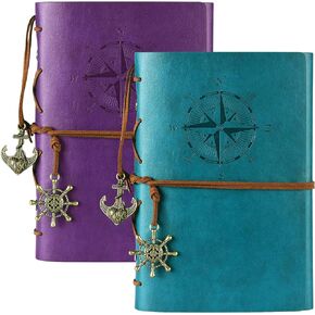 MALEDEN Leather Journal Notebook, Vintage Refillable Journals for Women Men, Ruled Notebooks for Diary, Planner, Notes, Travel Journals to Write in for Kids, Writing Journals Pack Gift, Teal and Grey