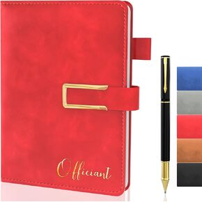 Wedding Officiant Book with Pen, 200 Pages A5 Lined Leather Wedding Journal Notebook, Pastor Ministers Sermon Officiant Gifts for Wedding Day Ceremony Proposal- Black