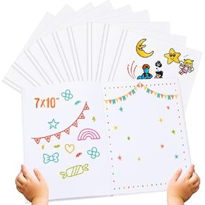 Henoyso 10 Pack Blank Book for Kids to Write Stories Hardcover Blank Story Book Bulk Sketchbooks for Student Gift Craft Make Your Own Drawing and Writing 20 Sheets(6 x 8 Inch,White)