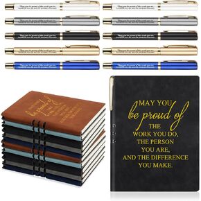 Kosiz 20 Pcs Back to School Notebooks Gifts Inspirational A5 Leather Journal Notebook with Motivational Ballpoint Pens for Teacher Student First Day of School Employees Appreciation Gifts (Black)