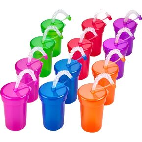 Neon Sipper Cups - 6 Oz. - Colorful, Spill-Proof Cups with Lids and Straws - Ideal for School Events, Themed Parties, and Birthday Celebrations - Party Supplies | 12 Pack