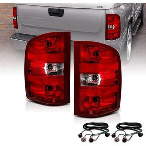 AmeriLite for 2007-2014 Chevy Silverado 1500 2500 3500 Pickup Clear Red OE Replacement Tail Light Brake Lamp Pair w/Bulb and Harness - Passenger and Driver Side