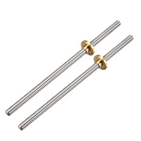 uxcell 200mm Length T8 8mm Dia Lead Screw Rod,2 Lead Stainless Steel Lead Screw Rod with Copper Nut Trapezoidal Thread for 3D Printer Z Axis2pcs