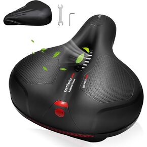 Bike Seat Cushion Comfort for Men Women, Wide Bicycle Saddle Replacement with Dual Shock Absorbing Ball Memory Foam Padded for Peloton Bike & Bike+/Stationary/Exercise/Indoor/Mountain/Road