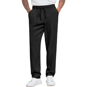 Runcati Mens Elastic Waist Pants Casual Drawstring Pants Trousers Relaxed Fit Slacks