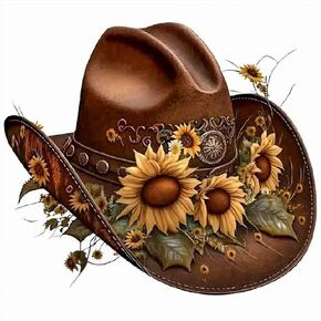 BOHADIY Diamond Painting for Adults, 5D Flower Cowboy Hat Full Drill Diamond Art Kit, DIY Floral Gem Painting Set, Home Wall Decor Gifts Sunflowers Paint by Diamonds 12X12 inch