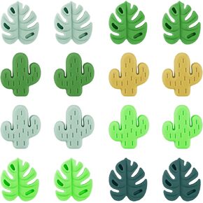 16pcs Knitting Needle Stoppers, Cute Cactus & Monstera Leaf Style Stitch Needle End Caps Silicone Needle Tip Hugger Knitting Point Protectors Accessories for Sewing Quilting Crocheting Craft
