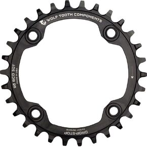 Wolf Tooth Drop-Stop Chainrings for 96mm BCD Shimano Symmetric Bolt Pattern Cranksets (Black, 30t)