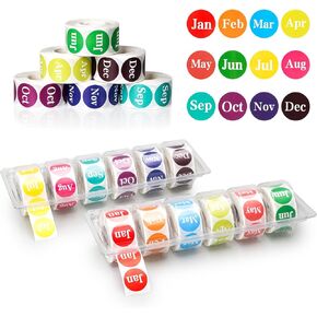 2 Pcs Monthly Label Holder Organizer with 6000 Pcs Round Month Labels Months of The Year Labels Expiration Date Stickers Food Labels Stickers Removable Labels Color Coding Label Stickers