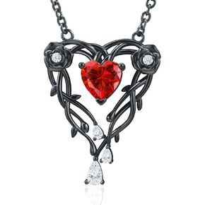 Women's Gothic Rose Necklace Heart Jewelry Birthstone Pendant - Romantic Holiday Gifts for Girls Girlfriends Wives Birthdays Anniversaries Valentine's Day
