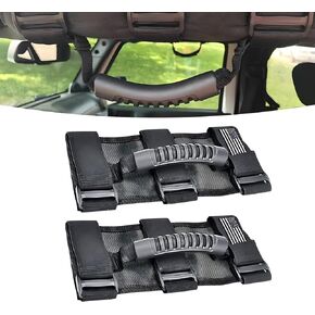 Flygun 2 PCS Automatic Grab Handle Set with American Flag Pattern, Roof Handle Straps, Automobile Replacement Accessories, Compatible with Jeep Wrangler (Black)
