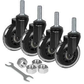 3 Inch Rubber Caster Wheels Heavy Duty with 1/2''-13 x 1-1/2" Threaded Stem Casters Set of 4 (Screw Diameter 1/2", Length 1.5"), Quiet and Smooth Rolling Castors for Furniture Hardwood Floors