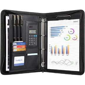 Leathario Portfolio Binder, 3-Ring Folder Organizer, Vegan Leather A4 Padfolio with Notepad, Business Conferences Professional Document Organizer for Men Women