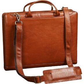 GZRHKJ Genuine Leather Padfolio Organizer，Professional Business Leather Briefcase with Strap，14×10.5 inch Customized Leather Padfolio with Handle-Brown