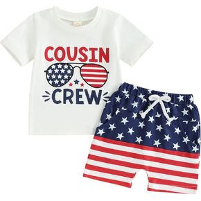 ملابس الأطفال الصغار في الرابع من يوليو، تي شيرت بأكمام قصيرة وشورتات غير رسمية قطعتين من ملابس الصيف في الرابع من يوليو in Kuwait