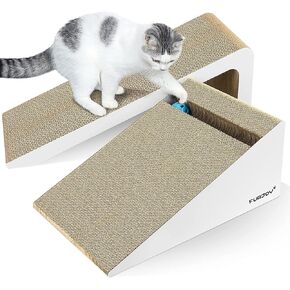 خدش القطط، وسادة خدش مائلة 2 في 1 للقطط، أريكة مموجة لخدش القطط مع لعبة كرة جرس والنعناع البري [ زوايا خدش متعددة، 50 × 24 × 20 سم و 37 × 24 × 15 سم ] in Kuwait