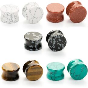CABBE 10pcs Natural Stone Plugs Ear Gauges 2g-20mm Saddle Double Flared Expander Set Stretcher Body Piercing Jewelry, 00g 10mm