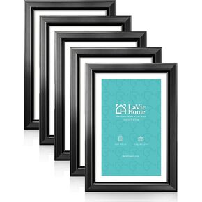 مجموعة إطارات صور LaVie Home مقاس 8x10 مكونة من 6 قطع، صورة عرض 5x7 مع حصيرة أو 8x10 بدون حصيرة، إطار 8x10 مع زجاج شبكي عالي الدقة للجدار أو سطح الطاولة، مجموعة كلاسيكية سوداء