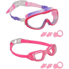 2 Pack Kids Swim Goggles, One-Piece Lens & Compact Style Swimming Glasses for Children and Early Teens from 3 to 15 Years Old