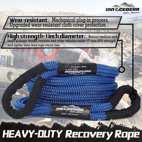 Innocedear 7/8"×20ft حزام حبل الاسترداد والسحب، حبل الطاقة الحركية، حبل خطف ممتد للطرق الوعرة، حبل استعادة المركبات الثقيلة، لسيارة جيب شاحنة ATV UTV SUV in Kuwait