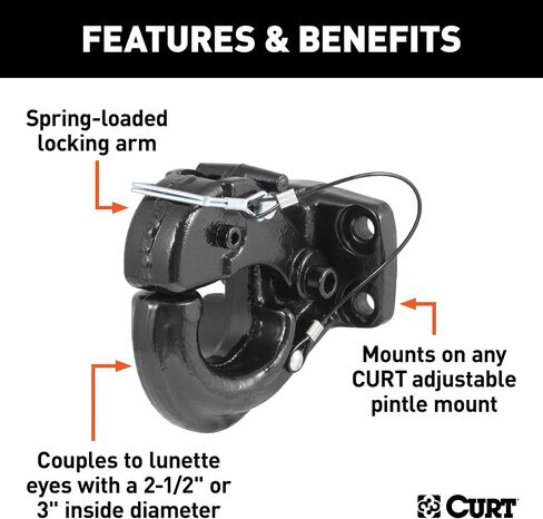 CURT 48215 Pintle Hook Hitch 30,000 lbs, Fits 2-1/2 to 3-Inch Lunette Ring, Mount Required, Carbide Black Powder Coat in Saudi Arabia