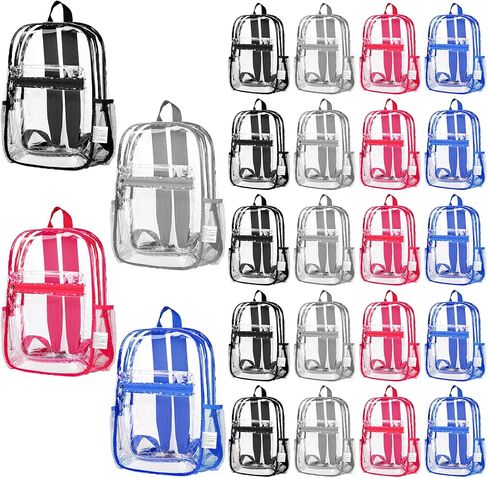 Silkfly 24Pack Clear Backpacks Bulk PVC Transparent Bookbags Heavy Duty See Through Bags with Pockets for Stadium Work Travel (15 x 11 x 3.6 Inches) in Saudi Arabia