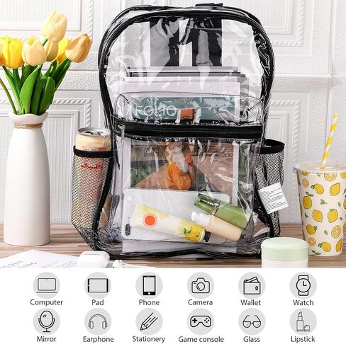 Silkfly 24Pack Clear Backpacks Bulk PVC Transparent Bookbags Heavy Duty See Through Bags with Pockets for Stadium Work Travel (15 x 11 x 3.6 Inches) in Saudi Arabia