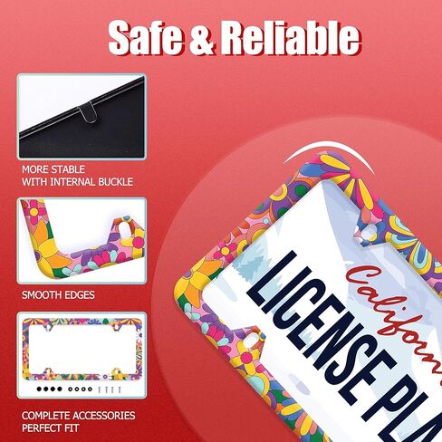 Baseball Texture Pattern License Plate Frame Funny Sport Balls License Plate Stainless Steel Rust-Proof Beautiful Auto Parts Colorful License Plate Cover Decoration Holes Screws Size 12.3" x 6.3" in Saudi Arabia