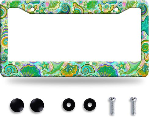 Baseball Texture Pattern License Plate Frame Funny Sport Balls License Plate Stainless Steel Rust-Proof Beautiful Auto Parts Colorful License Plate Cover Decoration Holes Screws Size 12.3" x 6.3" in Saudi Arabia