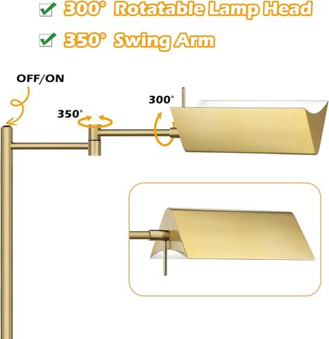 مصباح أرضي للقراءة من Mlambert، مصباح صيدلية LED مع ذراع متأرجح، مصباح قائم قابل للتعديل برأس دوار، قاعدة E26، مصباح زاوية لغرفة المعيشة، الخياطة (نحاس) in Kuwait