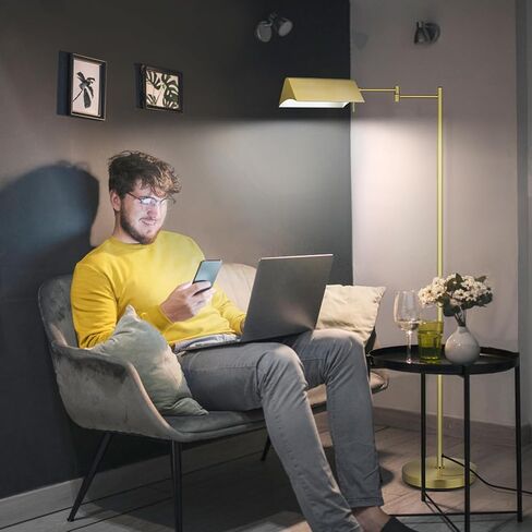 مصباح أرضي للقراءة من Mlambert، مصباح صيدلية LED مع ذراع متأرجح، مصباح قائم قابل للتعديل برأس دوار، قاعدة E26، مصباح زاوية لغرفة المعيشة، الخياطة (نحاس) in Kuwait