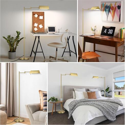 مصباح أرضي للقراءة من Mlambert، مصباح صيدلية LED مع ذراع متأرجح، مصباح قائم قابل للتعديل برأس دوار، قاعدة E26، مصباح زاوية لغرفة المعيشة، الخياطة (نحاس) in Kuwait