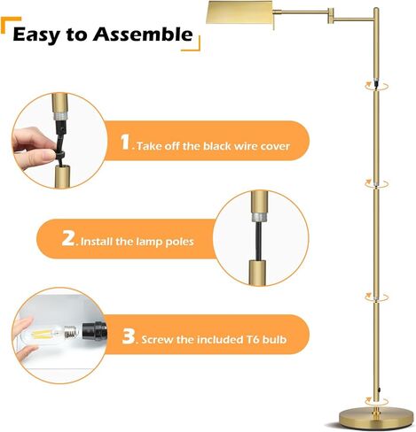 مصباح أرضي للقراءة من Mlambert، مصباح صيدلية LED مع ذراع متأرجح، مصباح قائم قابل للتعديل برأس دوار، قاعدة E26، مصباح زاوية لغرفة المعيشة، الخياطة (نحاس) in Kuwait
