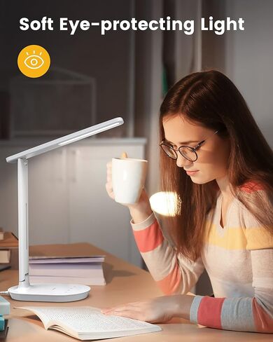 LASTAR Desk Lamp, Dimmable Eye-Protecting Table Lamps with Night Light, USB Charging Port, 4 Color Temperature Modes, 5 Brightness Levels, 1H Timer, Touch Control for Home Office Bedroom in Saudi Arabia