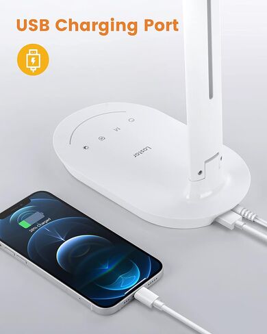 LASTAR Desk Lamp, Dimmable Eye-Protecting Table Lamps with Night Light, USB Charging Port, 4 Color Temperature Modes, 5 Brightness Levels, 1H Timer, Touch Control for Home Office Bedroom in Saudi Arabia