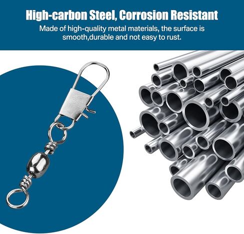 Yeahmart Fishing Swivels 200PCS Barrel Snap Swivel Fishing Accessories, Fishing Tackle Gear Equipment with Swivels Snaps Connector Kit for Quick Connect Fishing Lures, Size 2#4#6#8#10 in Kuwait