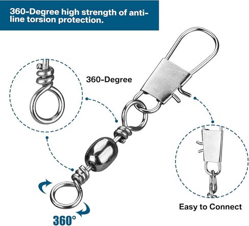 Yeahmart Fishing Swivels 200PCS Barrel Snap Swivel Fishing Accessories, Fishing Tackle Gear Equipment with Swivels Snaps Connector Kit for Quick Connect Fishing Lures, Size 2#4#6#8#10 in Kuwait